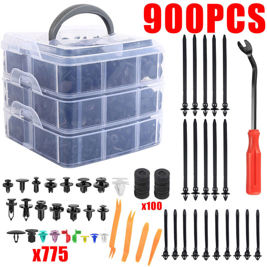 900Pcs Car Body Trim Clips Plastic Push Pin Rivet Screw Panel Fasteners Interior